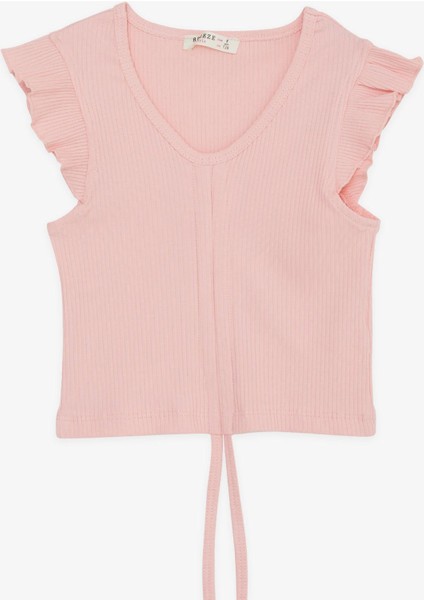 Kız Çocuk Crop Tişört Bağcıklı Fırfırlı 8-14 Yaş, Somon