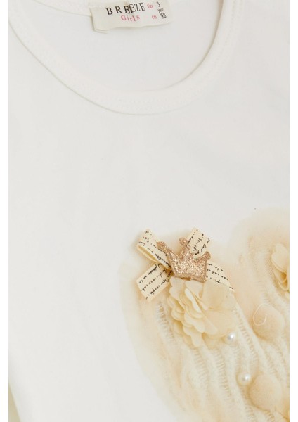 Kız Çocuk Uzun Kollu Tişört Ponponlu Incili 1-4 Yaş, Ekru modelleri