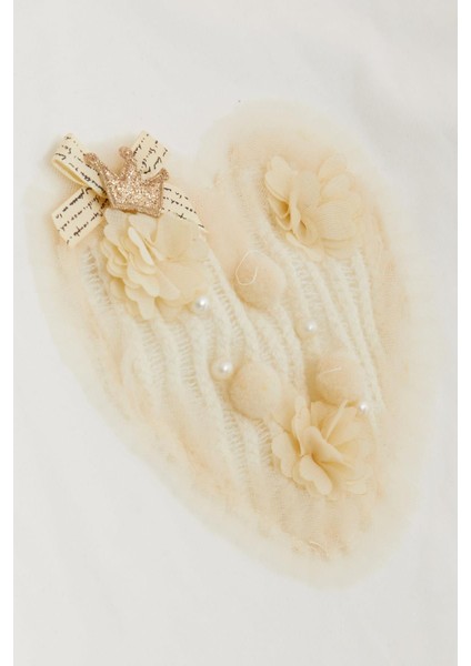 Kız Çocuk Uzun Kollu Tişört Ponponlu Incili 1-4 Yaş, Ekru fırsatları