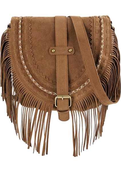 El Yapımı Süet Bayan Omuz Çantası Püskül Eyer Çantası Satchel Moda Çanta BROWN01 (Yurt Dışından)