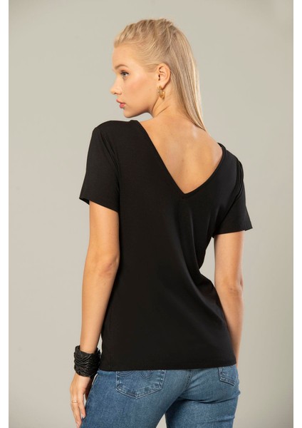 Erdem Weweus Siyah Kadın Viskon Ön ve Arka V-Yaka T-Shirt 237 fiyatları