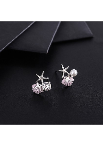 Gümüş Denizyıldızı Kabuğu Küpeler, Sade Set Zirkon Küpeler, Moda Küpeler (Yurt Dışından)