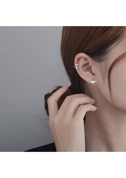 Kabuk Küpeler, Gümüş Basit Set Zirkonya Taraklı Kulak Klipsleri (Yurt Dışından) fırsatları