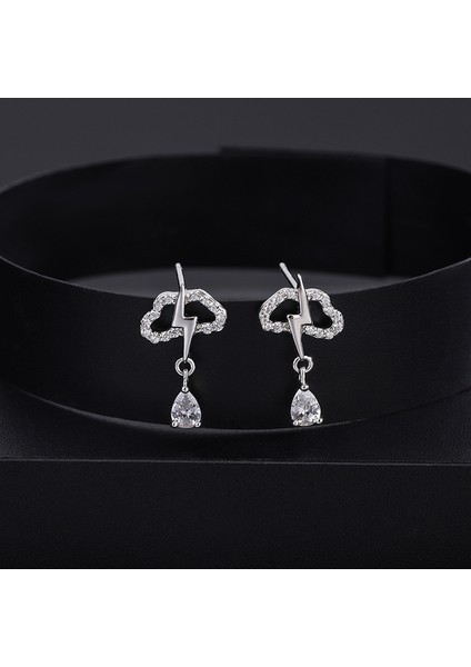 Gümüş Bulut Saplama Küpe, Yaratıcı Eğlenceli Zirkon Küpe (Yurt Dışından)