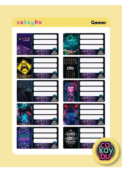 Gamer Okul Defter Etiket Yapıştırma Sticker
