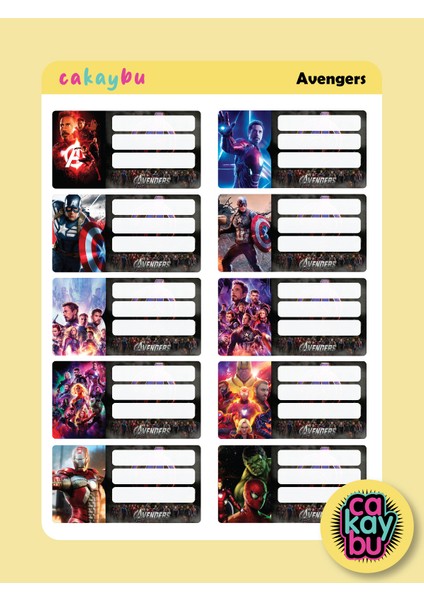 Avengers Okul Defter Etiket Yapıştırma Sticker