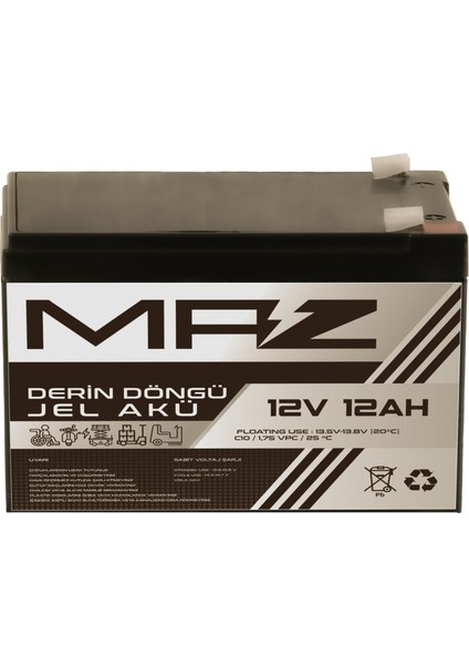 12 Volt 12 Amper Derin Döngü Jel Akü Max Performans