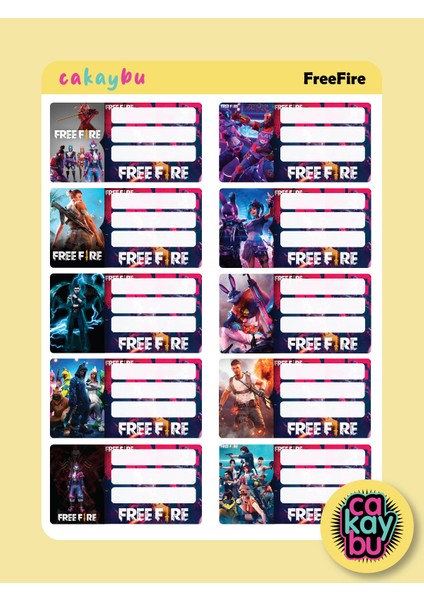 Free Fire Okul Defter Etiket Yapıştırma Sticker