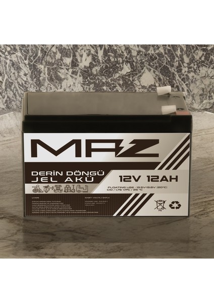 12 Volt 12 Amper Derin Döngü Jel Akü Max Performans