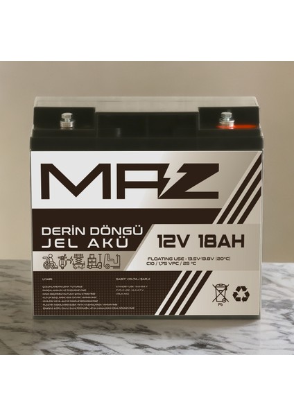 12 Volt 18 Amper Derin Döngü Jel Akü Max Performans