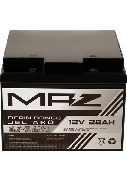 12 Volt 28 Amper Derin Döngü Jel Akü Max Performans