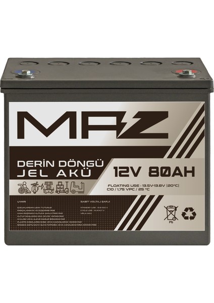 12 Volt 80 Amper Derin Döngü Jel Akü Max Performans