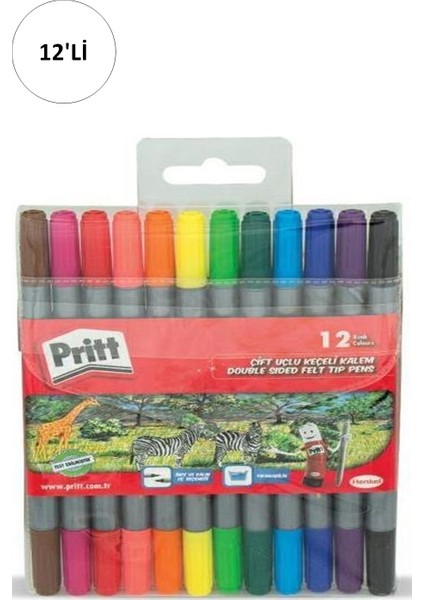 12 Li Pritt Çift Uçlu Keçeli Kalem - 12 Renk