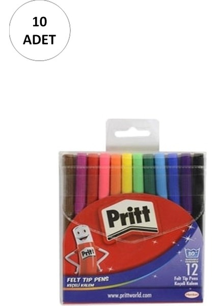 10 Adet Pritt Keçeli Kalem - 12 Renk
