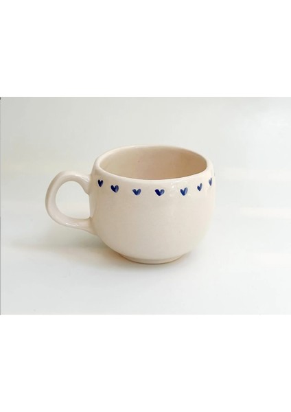 El Yapımı Seramik Mavi Kalp Mug Kupa Bardak Mavi Kalp Kupa