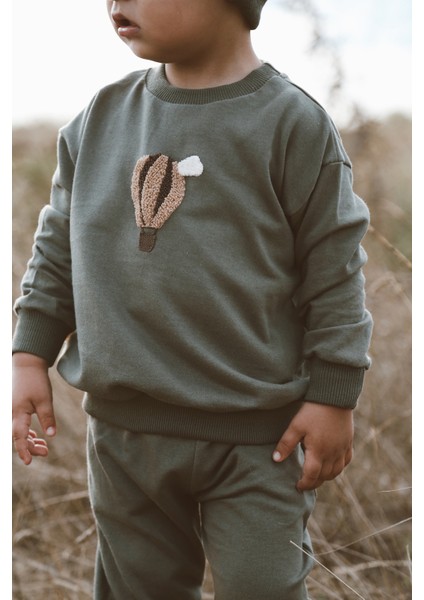 Haki Eşofman Takımı Erkek Çocuklar İçin Yumuşak Organik Pamuk 100% Rahat