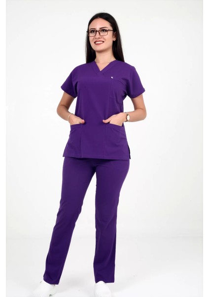 Kadın Linda Yarasakol Mor Renk Scrubs Takım modelleri