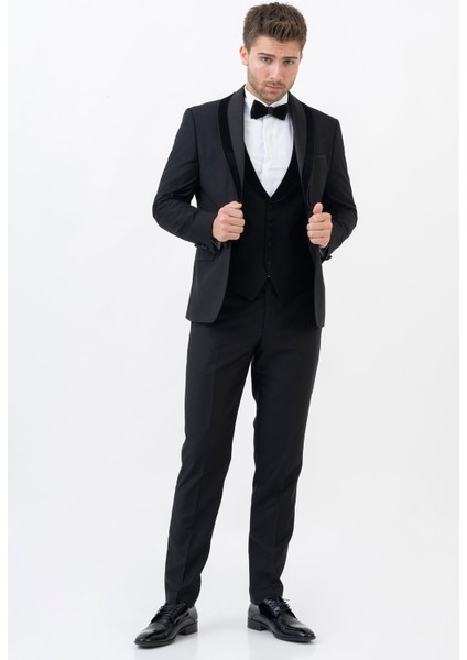 Meksiko D112 Şal Yaka Slim Fit Damatlık Takım Elbise Siyah fırsatları