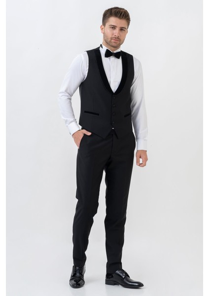 Meksiko D112 Şal Yaka Slim Fit Damatlık Takım Elbise Siyah indirimleri