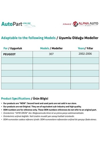 Peugeot 307 Için Ön Cam Tamir Seti-Sağ-Sol-Set