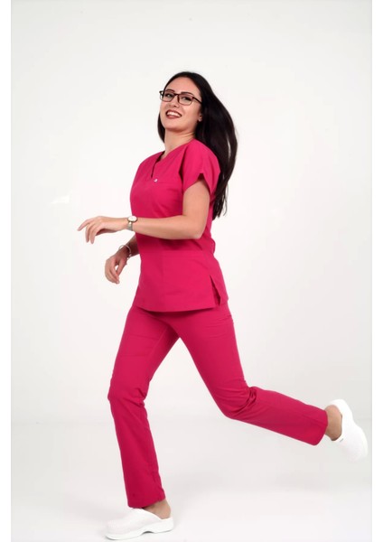 Deniz Iş Kadın Terycotton Yarasakol Fuşya Renk Scrubs Takım modelleri