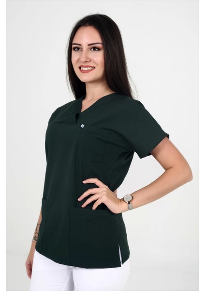 Kadın Likralı Yarasakol Acı Yeşil Renk Scrubs Teküst modelleri