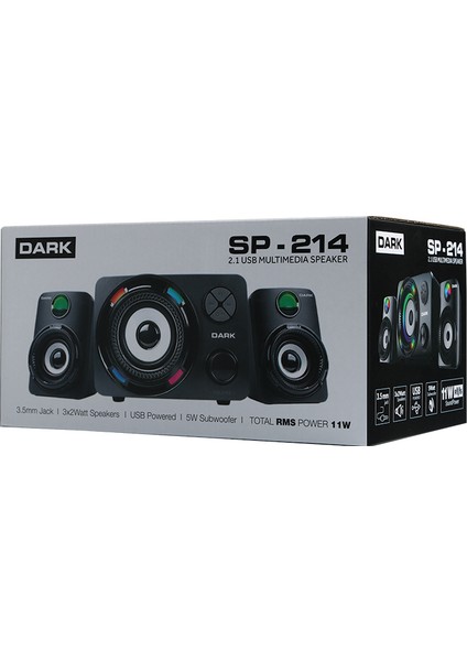 SP-214 Total 11W Rms 7 Farklı Renk Titreşimli LED 2+1 Multimedya Speaker (DK-AC-SP214)