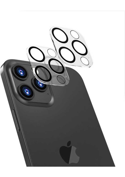 Apple iPhone 13 Pro Max Kamera Lens Koruyucu Siyah Çerçeveli Kolay Takma Aparatlı (Cl-05)