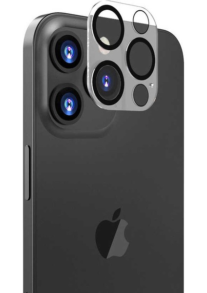 Apple iPhone 13 Pro Max Kamera Lens Koruyucu Siyah Çerçeveli Kolay Takma Aparatlı (Cl-05)