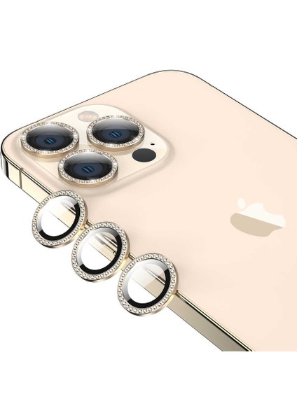 Apple iPhone 13 Pro Max Kamera Lens Koruyucu Renkli Taşlı Tasarım Kolay Takma Aparatlı (Cl-06)