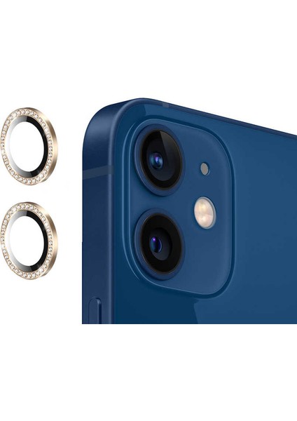 Apple iPhone 12 Mini Kamera Lens Koruyucu Renkli Taşlı Tasarım Kolay Takma Aparatlı (Cl-06)