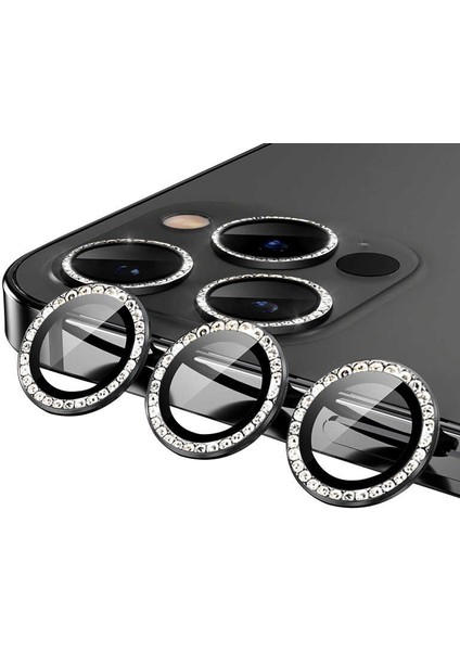 Apple iPhone 12 Pro Max Kamera Lens Koruyucu Renkli Taşlı Tasarım Kolay Takma Aparatlı (Cl-06)
