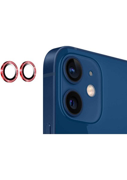 Apple iPhone 12 Mini Kamera Lens Koruyucu Renkli Taşlı Tasarım Kolay Takma Aparatlı (Cl-06)