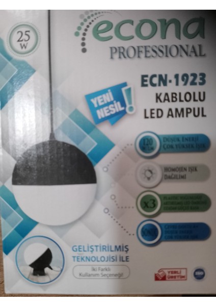 1,5 Metre Kablolu, Arapuatalı, Fişli, 25 Watt Beyaz Işık LED Ampul, Kendin Yap Avize, Lambader Ampulü