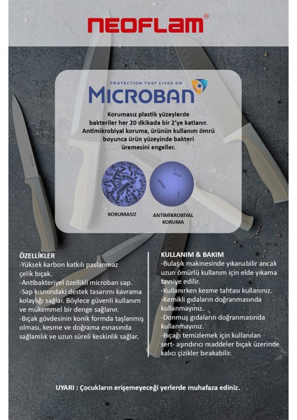 Fika Microban Çok Amaçlı Bıçak 13 cm Gri D-NEOGMK013