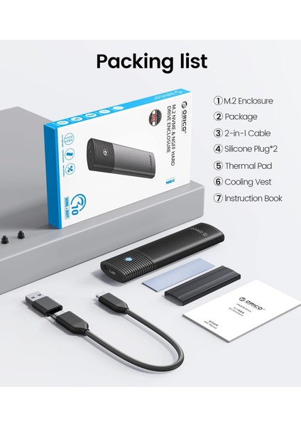 Usb3.2 Gen2 10GBPS 4tb M.2 Nvme Ngff SSD Muhafaza Harddisk Kutusu, Sata Pcıe M-Key B+M Key, 2230/2242/2260/2280, Siyah, Pwem2-G2-Bk