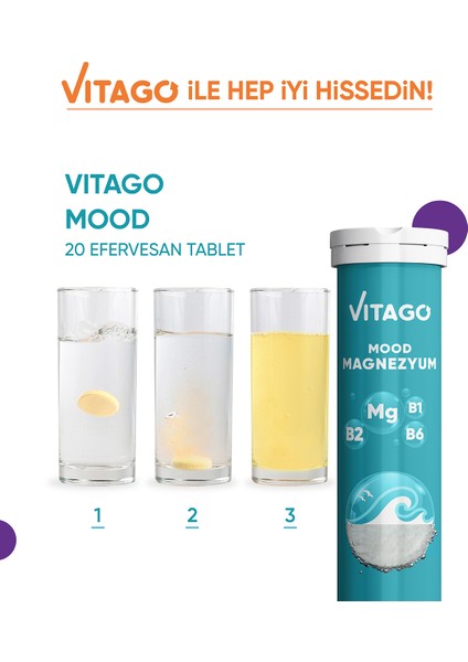 20li Mood Magnezyum , Vitamin B1, Vitamin B2 ve Vitamin B6 İçeren Efervesan Tablet Takviye Edici Gıda fiyatları