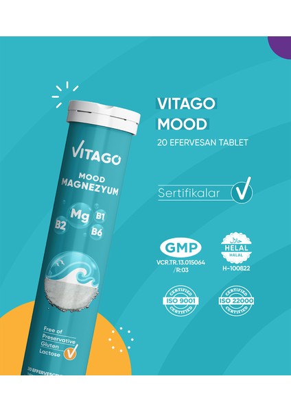 20li Mood Magnezyum , Vitamin B1, Vitamin B2 ve Vitamin B6 İçeren Efervesan Tablet Takviye Edici Gıda modelleri