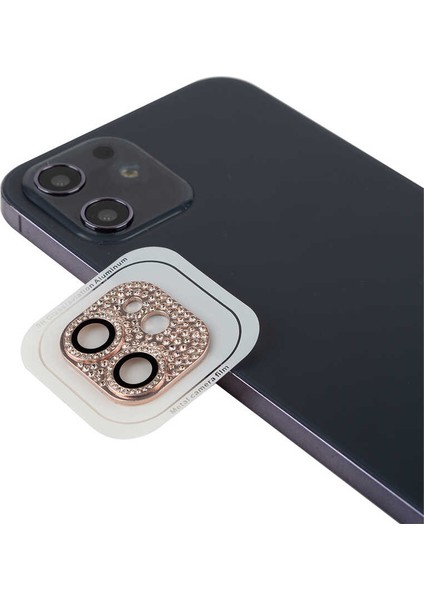 Apple iPhone 12 Mini Kamera Lens Koruyucu Parıldayan Taşlı ve Renkli Tasarım Kolay Takma Aparatlı (Cl-08)