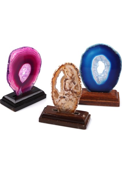 Standlı Akik Doğal Taş Plaka Set