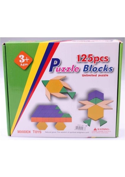 Wooden  125 Parça Ahşap Eğitici Tangram Puzzle Blok S