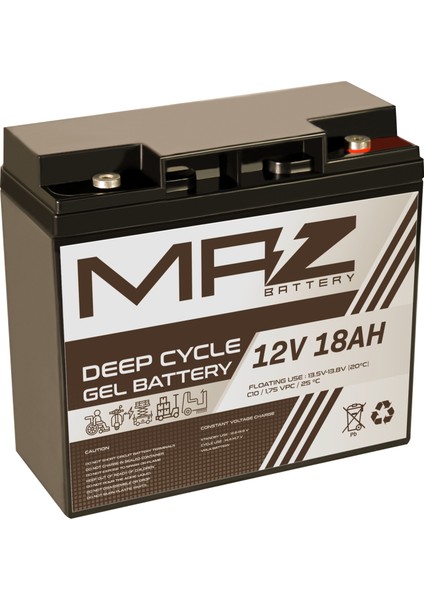 Maz Akü 12 Volt 18 Amper (Ah) Deep Cycle Jel Akü (Yeni Üretim)