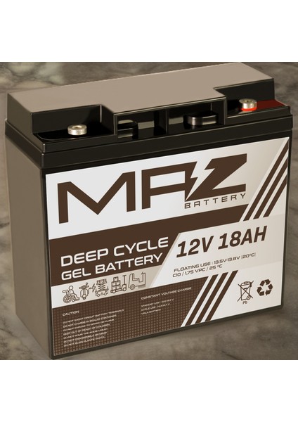 Maz Akü 12 Volt 18 Amper (Ah) Deep Cycle Jel Akü (Yeni Üretim)