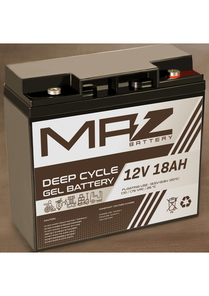 Maz Akü 12 Volt 18 Amper (Ah) Deep Cycle Jel Akü (Yeni Üretim)