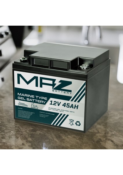 Maz Akü 12 Volt 45 Amper (Ah) Marine Jel VRLA Akü (Yeni Üretim)