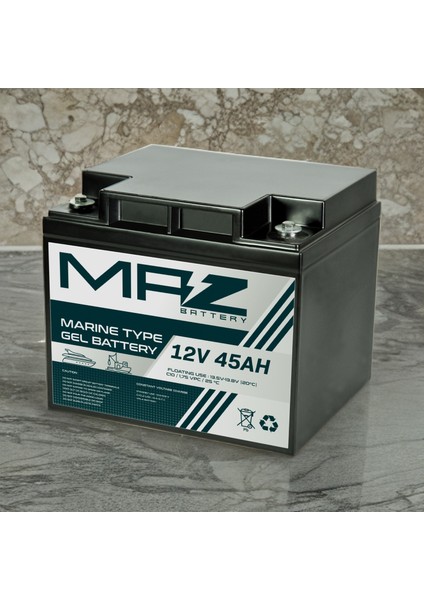 Maz Akü 12 Volt 45 Amper (Ah) Marine Jel VRLA Akü (Yeni Üretim)