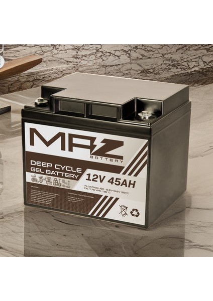 Maz Akü 12 Volt 45 Amper (Ah) Deep Cycle Jel Akü (Yeni Üretim)