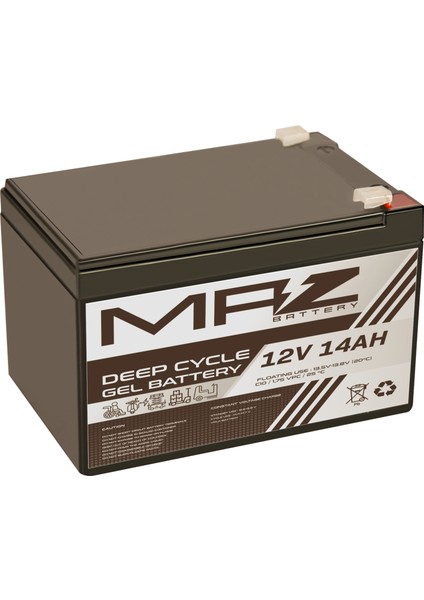 Maz Akü 12 Volt 14 Amper (Ah) Deep Cycle Jel Akü (Yeni Üretim)