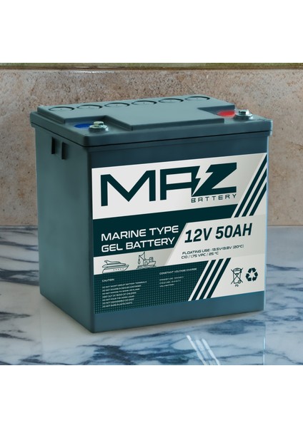 Maz Akü 12 Volt 50 Amper (Ah) Marine Jel VRLA Akü (Yeni Üretim)