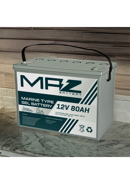 Maz Akü 12 Volt 80 Amper (Ah) Marine Jel VRLA Akü (Yeni Üretim)